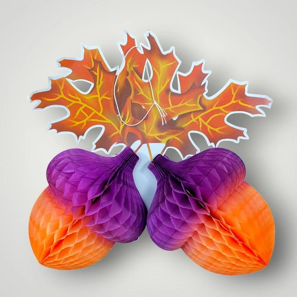 Thanksgiving Honeycomb Bundle Turkey Acorns Garland 1980s Décor Paper Ephemera